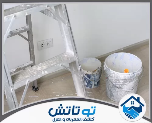 ارخص شركة ترميم مباني في دبي 0565603382 شركة توتاتش مشهد يبرز أدوات الصباغة والطلاء، حيث تبدأ مرحلة التجميل النهائي وتحويل المساحات إلى واقع أجمل
